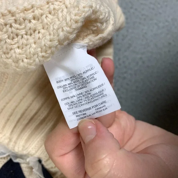 J.Crew Sweater Women Small Cream Cable Knit Ruffle Turtleneck Wool Blend NWT $89 - Picture 7 of 11